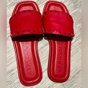 Aerosoles Red Silver Studded Slide Sandals
